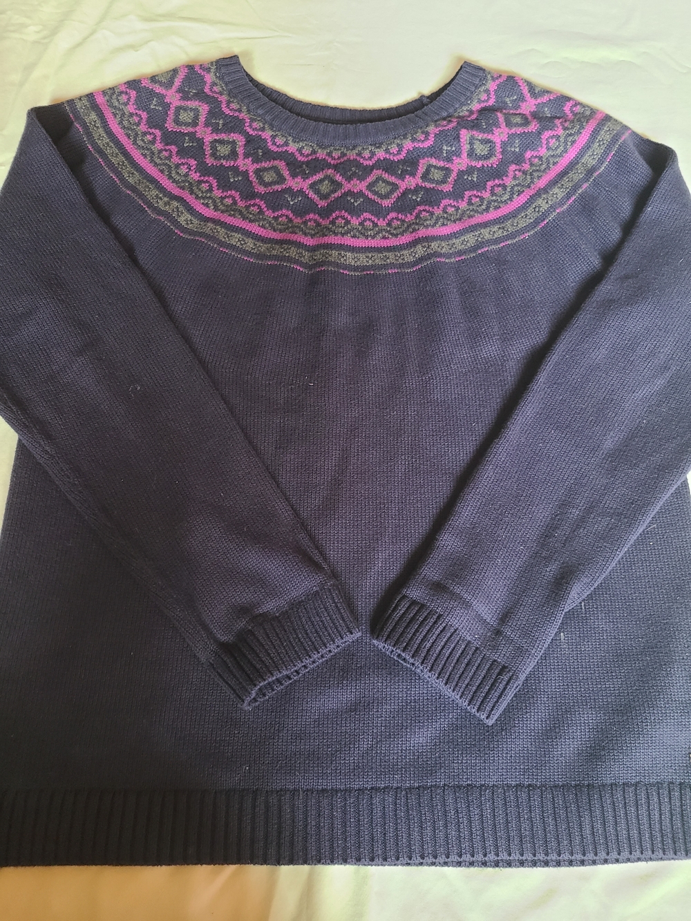 Tommy Hilfiger Fair Isle 100% Cotton Sweater Navy Blue womens XL